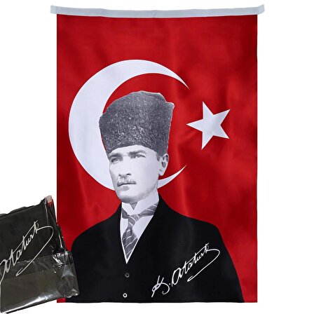 Türk Bayrağı Atatürk Posterli Saten Kumaş  50x70 cm